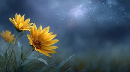 Sunflower Field Under a Starry Night Sky for Dreamy and Floral Backgrounds
