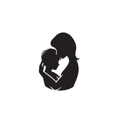 Inner Child Hugging Adult Self Silhouette on White Background – Vector Illustration for Emotional Healing, Self-Compassion, and Inner Child Integration Concepts