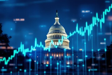 US Capitol and Financial Growth Chart Night Economy Stability