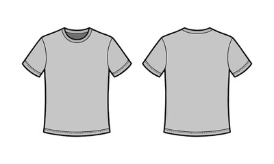 Modern vector illustration of a gray and white T-Shirt Mockup with both front and back, blank white V-neck t-shirt template, easily editable and scalable.