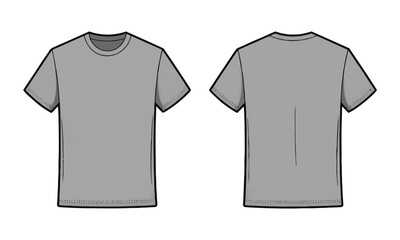 Modern vector illustration of a gray and white T-Shirt Mockup with both front and back, blank white V-neck t-shirt template, easily editable and scalable.