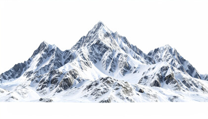 Obraz premium Snowy mountain peak with rocky slopes under bright light on white background