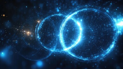 Obraz premium Two Glowing Intersecting Circles with a Blue Ray of Light Abstract Cosmic Energy and Technology