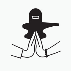 Hands in devoted prayer and reverence before the sacred Shiva Lingam, a symbol of divine energy and Lord Shiva's presence. A modern spiritual vector icon