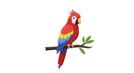 Fototapeta premium Colorful Parrot on a Branch Vector Illustration, Exotic Bird with Vibrant Plumage Perched on a Tree Limb
