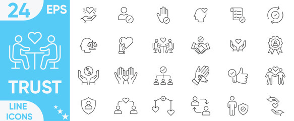 Trust icon set.credibility, promise, trustworthy, friends, truth, ethics, assurance, belief, confidence, faith, handshake, sincerity, honesty and more.Vector and illustrator set.