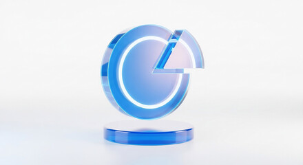 Modern 3D Blue Glass Pie Chart with Glowing Edge and Pedestal