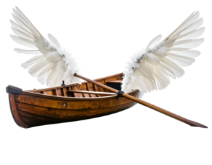 Wooden Rowboat with Angel Wings Illustration