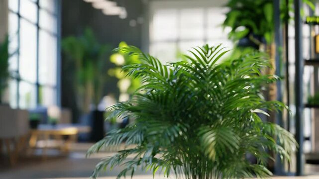 Potted parlor palm creating a relaxing atmosphere in modern office