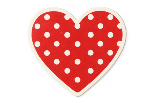 Red heart shape with white polka dots isolated on transparent background, conveying love, affection, and valentine's day romance