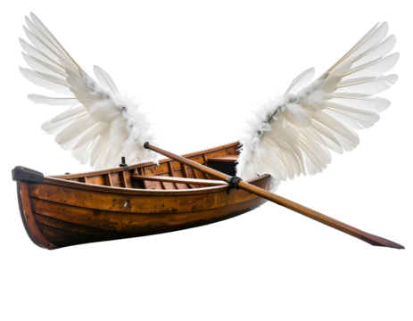 Wooden Rowboat with Angel Wings Illustration