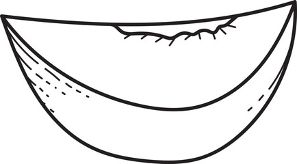 Minimalist Peach Slice Line Art Icon. Black and White Fruit Drawing.