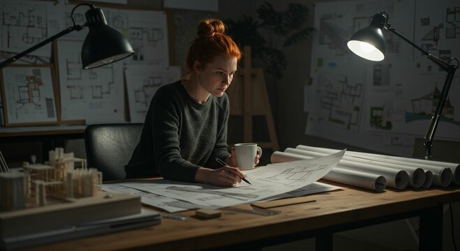 Focused architect at night