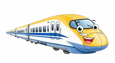 Yellow High-Speed Cartoon Train with a Friendly Face