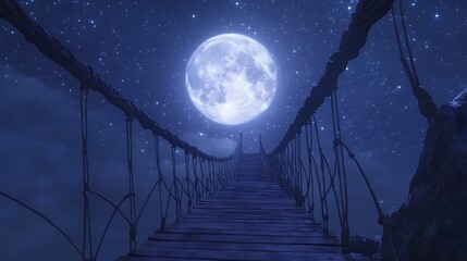 Moonlit suspension bridge