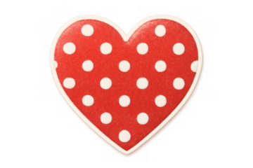 Loving red heart featuring white polka dots, symbolizing romantic emotions against transparent backdrop