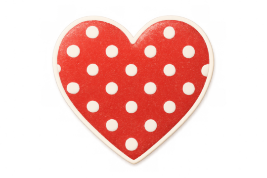 Loving red heart featuring white polka dots, symbolizing romantic emotions against transparent backdrop