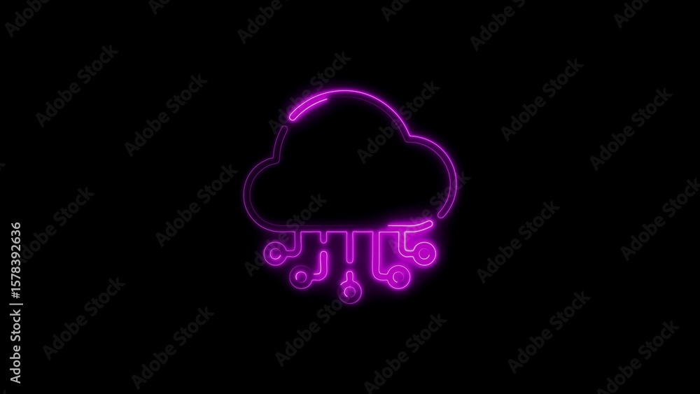 Aufkleber neon cloud computing icon illuminated on black representing data storage technology