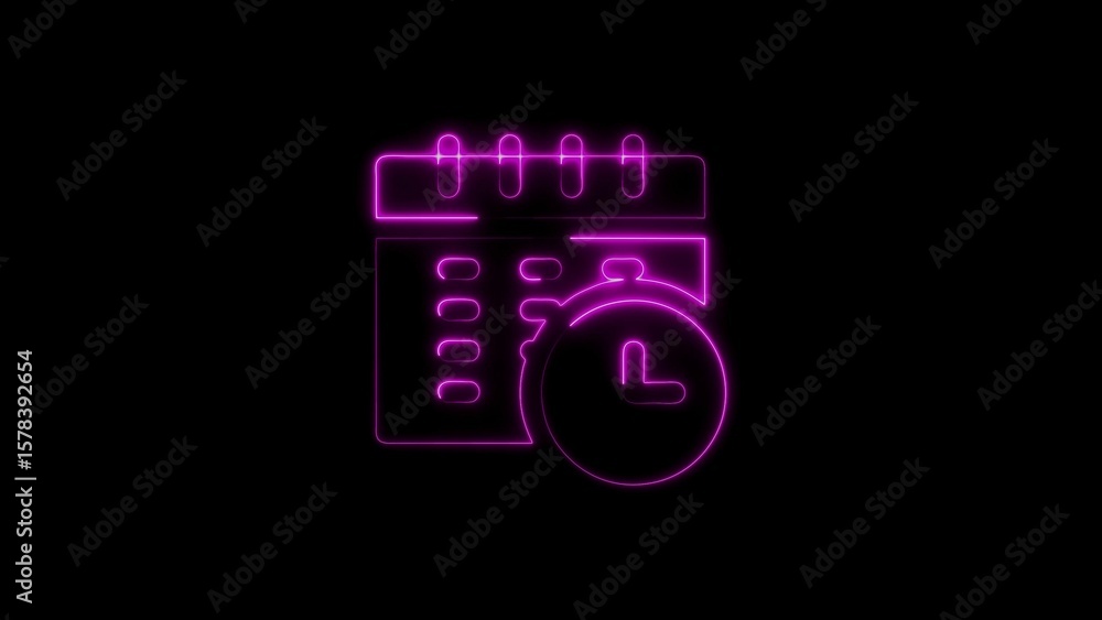 Poster glowing neon calendar and clock silhouette symbolizing time management and scheduling
