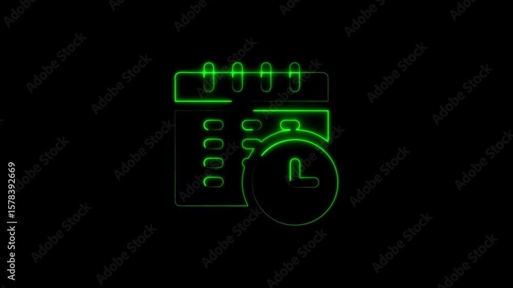 Aufkleber neon green calendar and clock combination illustrating time management and scheduling concepts