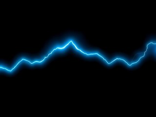 Bright blue lightning bolt on black background electricity