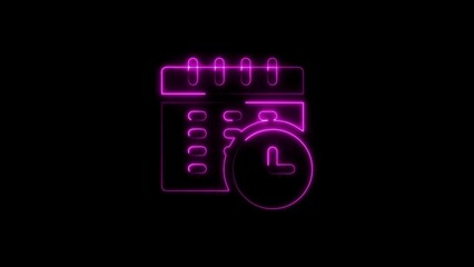 Glowing neon calendar and clock silhouette symbolizing time management and scheduling