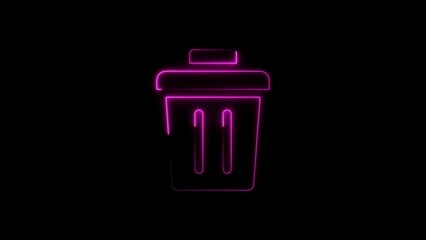 Neon pink trash can icon against a black background for waste management and recycling