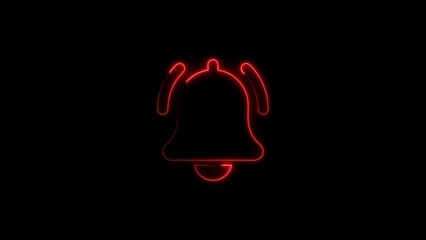 Glowing red neon bell icon isolated on a dark black modern minimalist presentation