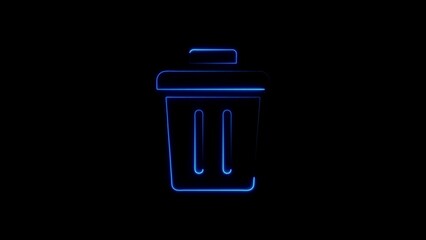 Glowing blue outline of a trash can icon against a dark black background