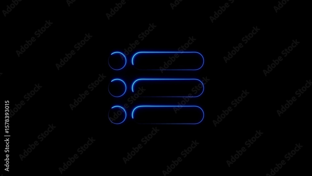 Poster modern neon blue menu list icon on dark black background for user interface design