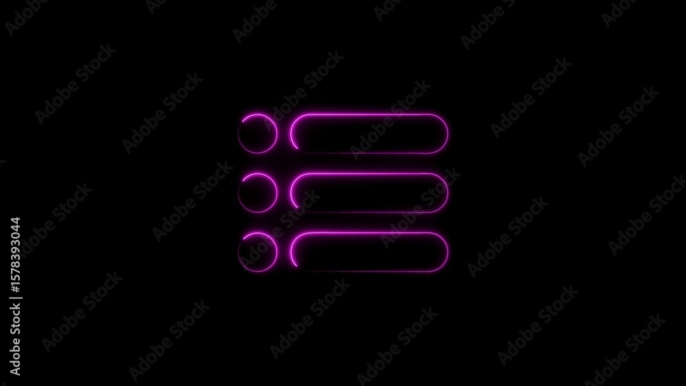 Poster glowing neon ui menu list symbol illuminated against a dark black background