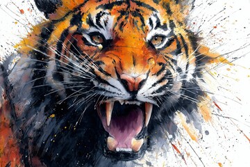 Naklejka premium Watercolor tiger in rage