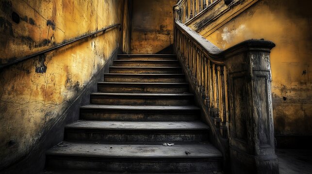 Old wooden staircase in interior