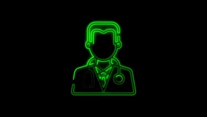 Neon green outline illustration of a doctor medical healthcare professional on black background