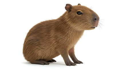 Fototapeta premium Capybara Sitting Calmly on White Background, Isolated Capybara Animal Portrait in Detailed Studio Shot