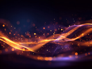 Obraz premium 煌めくオーロラの軌跡 - オレンジと紫の粒子が彩る幻想的な抽象背景