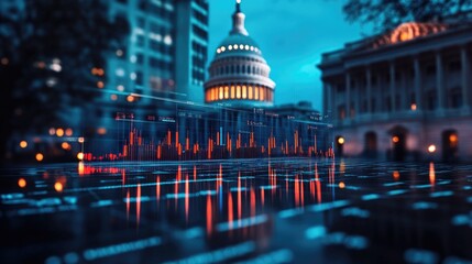 US Capitol blended with a stock market graph symbolizing financial trade agreements and economic regulations