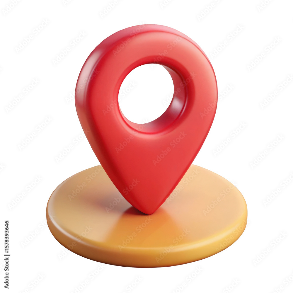 Poster a vibrant red location pin stands out on a yellow circular base, indicating a precise geographical p