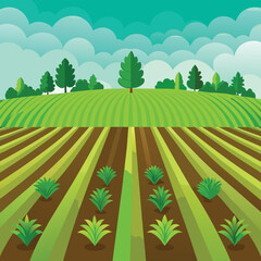 Obraz premium Seamless Green Field Planting Agriculture Lines Background