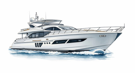 Sleek White Luxury Yacht Cruising on Water Illustration