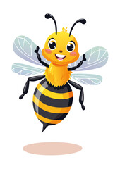 Flat Vector Illustration of a Cute Cartoon Bee
