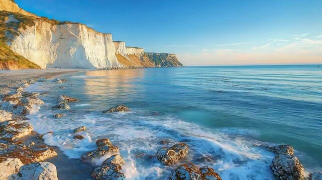 white chalk cliffs near dover english seascape, video