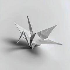 origami crane folded paper sharp folds isolated white surface minimal light
