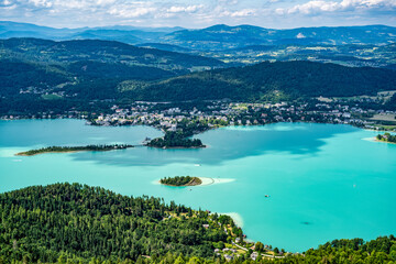 A view from the Pyramidenkogel observation tower on Lake Wörthersee