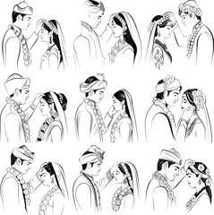 Indian wedding couple bride and groom in traditional attire with flower garlands