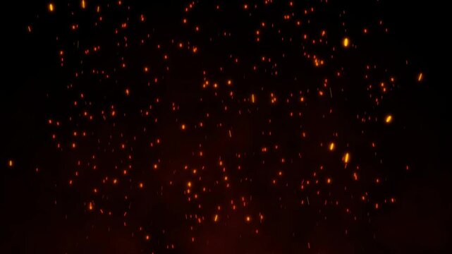 Spark flames flying volcano motion effect on black backgrounds rendering
