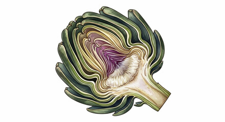 Obraz premium Artichoke Cross Section Illustration Revealing Heart and Choke