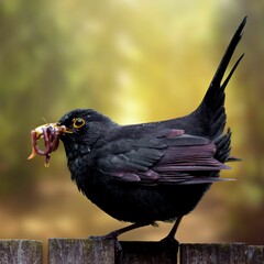 Common Blackbird (Turdus merula) Perched on Branch – European Songbird in Natural Habitat

