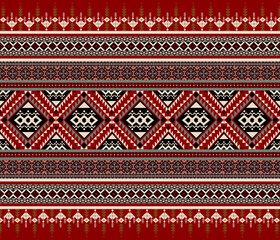 Abstract geometric fabric art, ethnic, native, full-panel pattern, red tone, dark red color for textile, clothes pattern, pillow, curtain, carpet, vector illustration