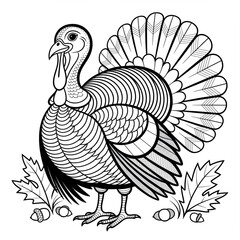 vector illustration of turkey coloring page line art
